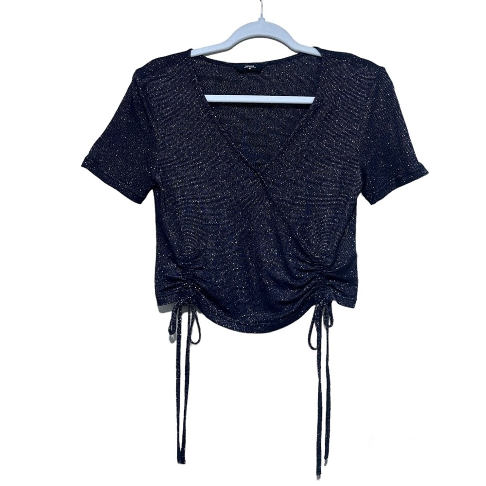 Hotwind Urban Clothing Black Shimmery cropped Comfy Fabric Cropped Blouse Medium